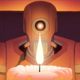 A robot stares over a candle flame in a frame from animated film The Desert.
